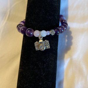 Amethyst bracelet with camera charm